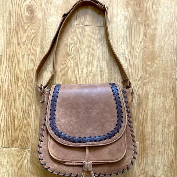 AIDA Large Rawhide Saddle Bag w Decorative Braid & Tassel,Full-grain Leather Bag - Picture 1 of 9